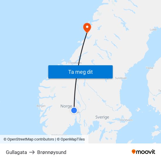 Gullagata to Brønnøysund map
