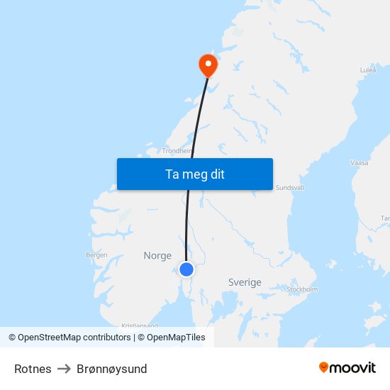 Rotnes to Brønnøysund map
