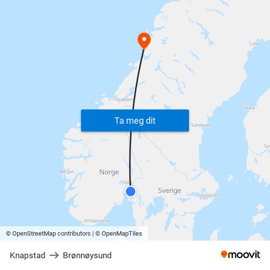 Knapstad to Brønnøysund map