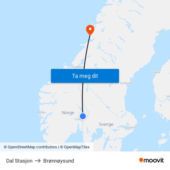 Dal Stasjon to Brønnøysund map
