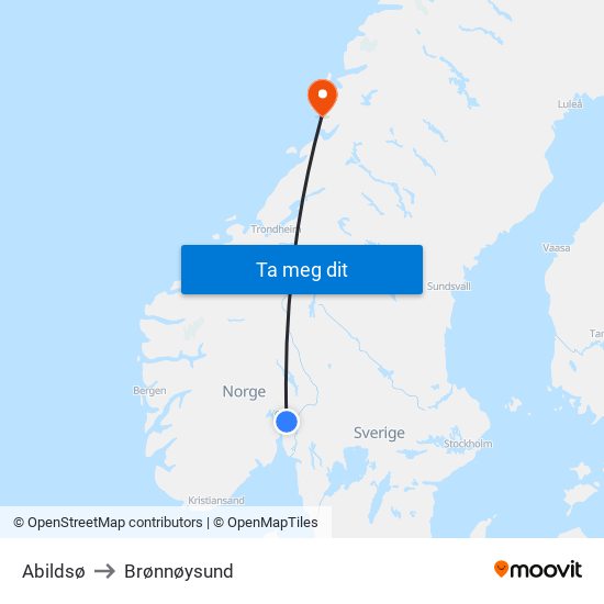 Abildsø to Brønnøysund map