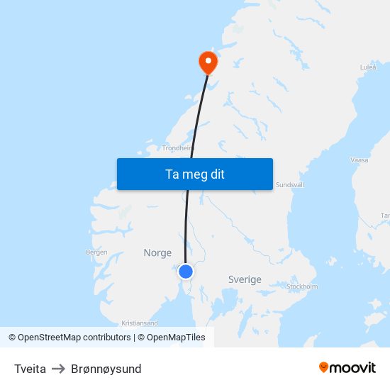 Tveita to Brønnøysund map
