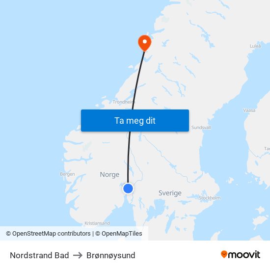 Nordstrand Bad to Brønnøysund map