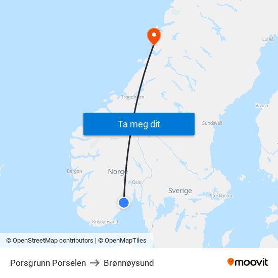 Porsgrunn Porselen to Brønnøysund map