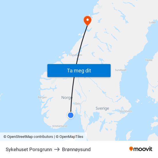 Sykehuset Porsgrunn to Brønnøysund map