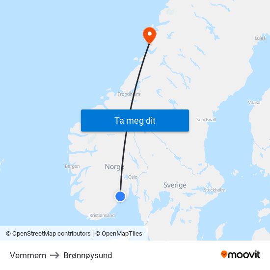 Vemmern to Brønnøysund map