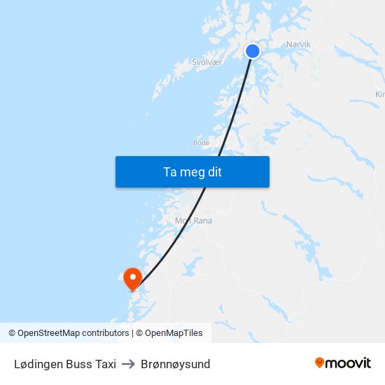 Lødingen Buss Taxi to Brønnøysund map