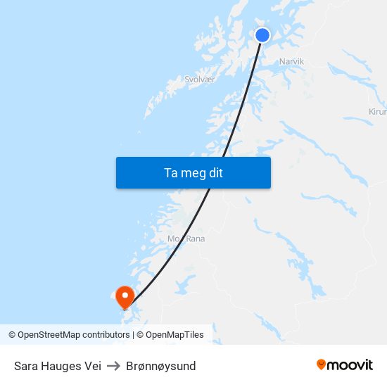 Sara Hauges Vei to Brønnøysund map