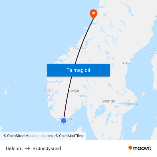 Dølebru to Brønnøysund map