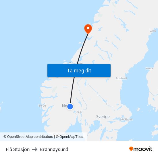 Flå Stasjon to Brønnøysund map