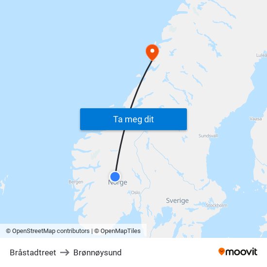 Bråstadtreet to Brønnøysund map