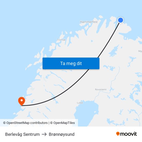 Berlevåg Sentrum to Brønnøysund map