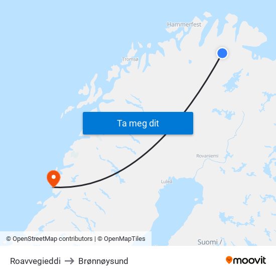 Roavvegieddi to Brønnøysund map