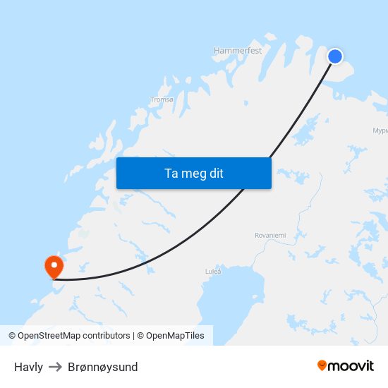 Havly to Brønnøysund map