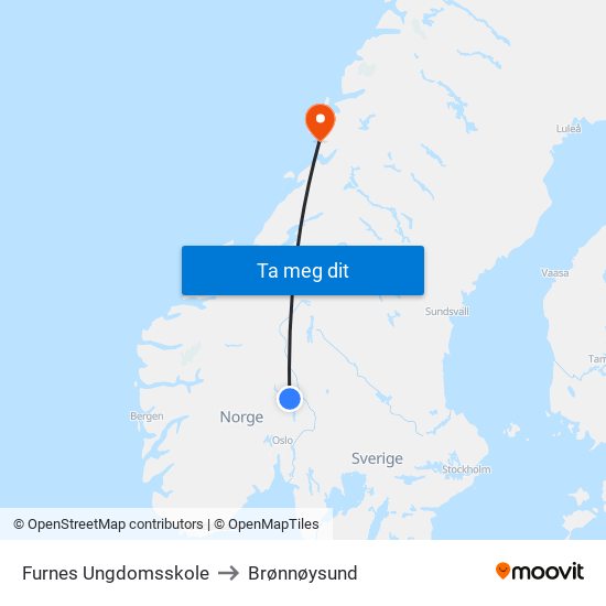 Furnes Ungdomsskole to Brønnøysund map