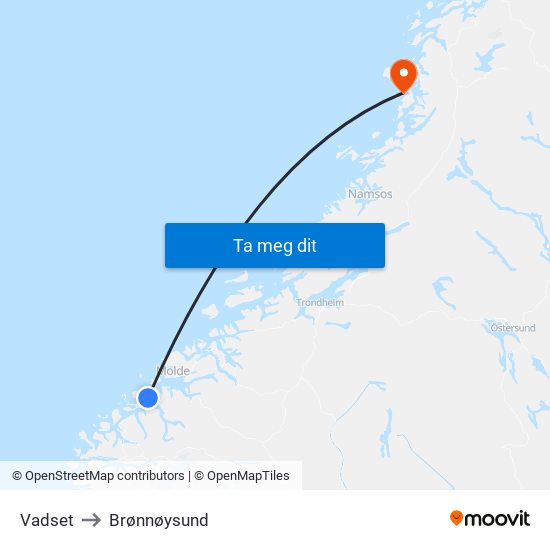 Vadset to Brønnøysund map