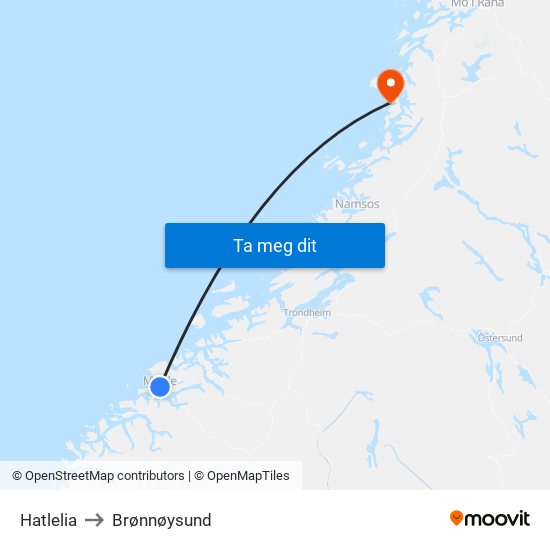 Hatlelia to Brønnøysund map