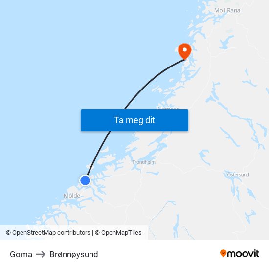 Goma to Brønnøysund map
