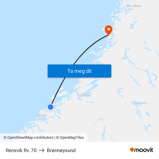 Rensvik Rv. 70 to Brønnøysund map