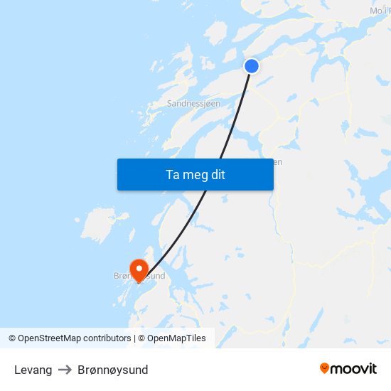 Levang to Brønnøysund map