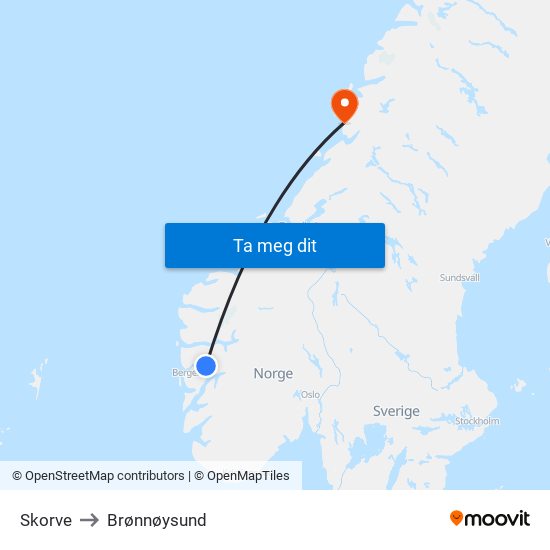 Skorve to Brønnøysund map