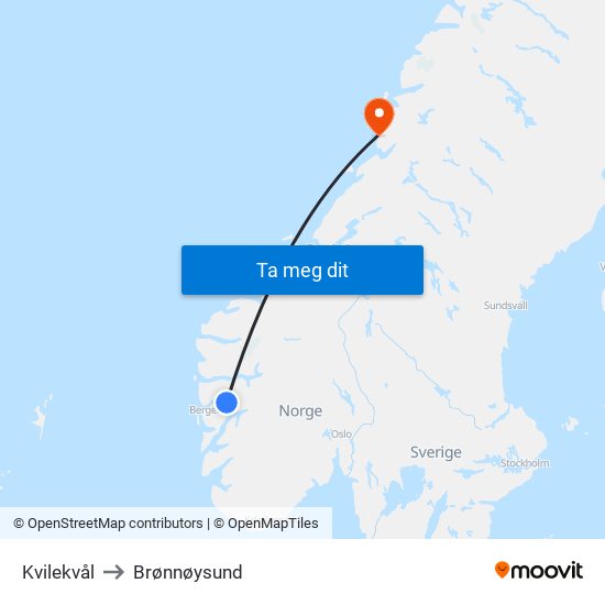 Kvilekvål to Brønnøysund map