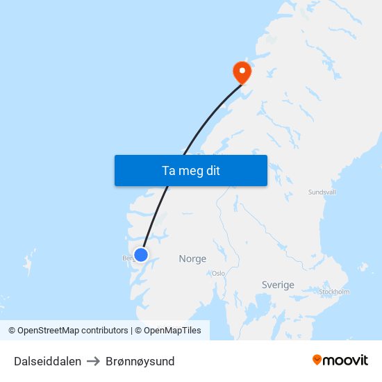 Dalseiddalen to Brønnøysund map