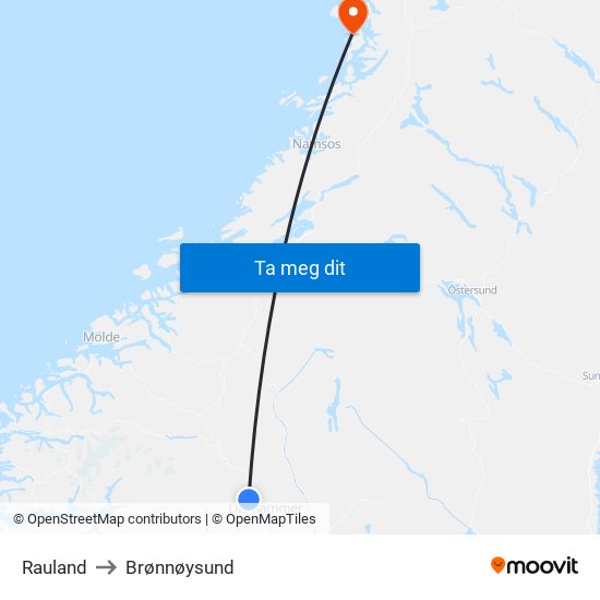 Rauland to Brønnøysund map