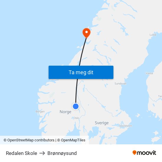 Redalen Skole to Brønnøysund map