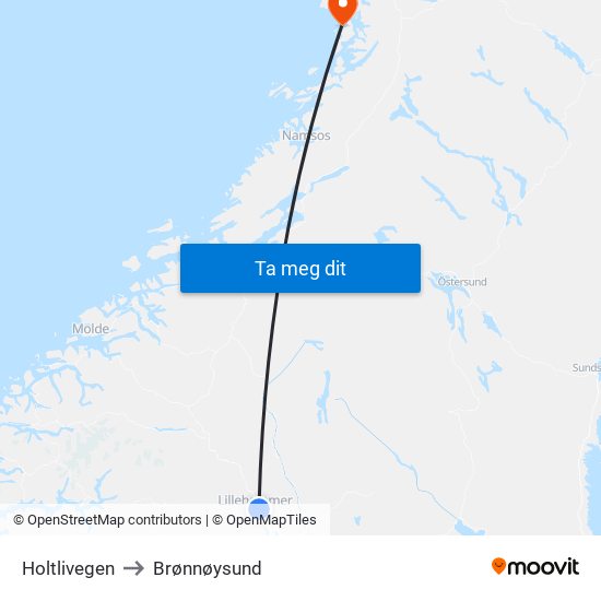 Holtlivegen to Brønnøysund map