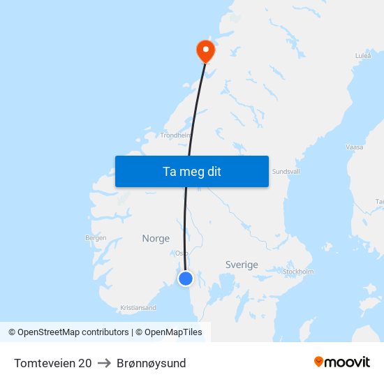Tomteveien 20 to Brønnøysund map