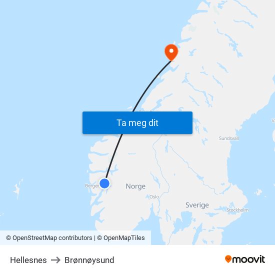 Hellesnes to Brønnøysund map