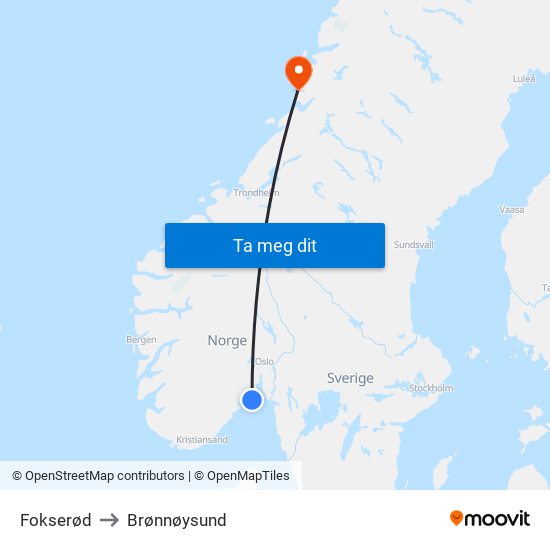 Fokserød to Brønnøysund map