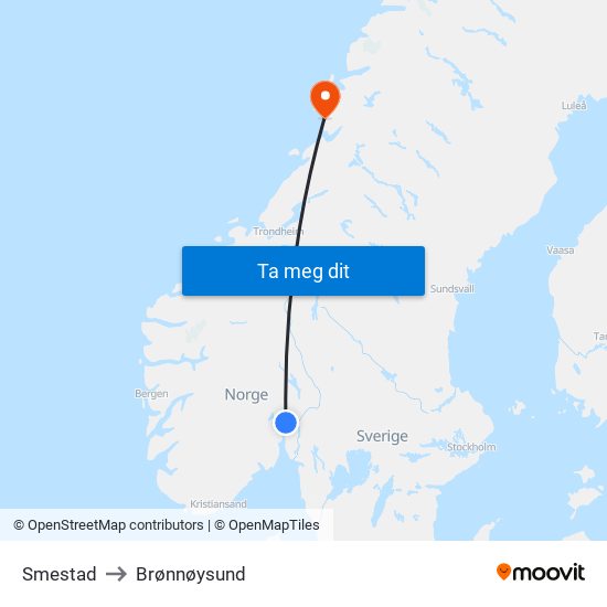 Smestad to Brønnøysund map