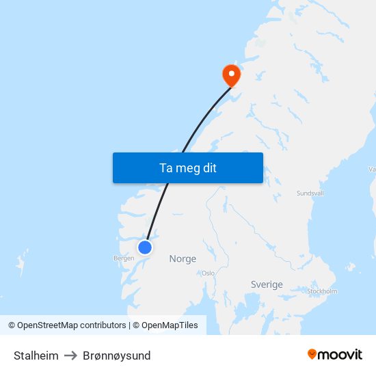 Stalheim to Brønnøysund map