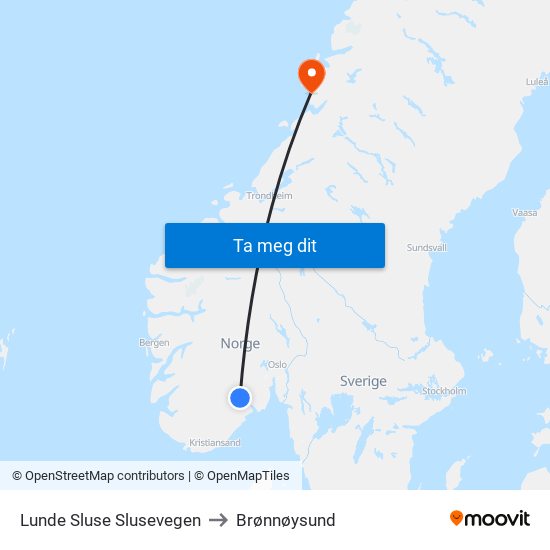 Lunde Sluse Slusevegen to Brønnøysund map