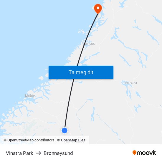 Vinstra Park to Brønnøysund map