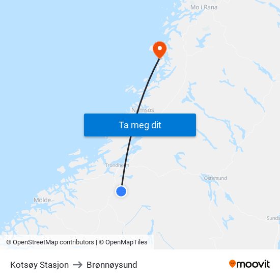 Kotsøy Stasjon to Brønnøysund map