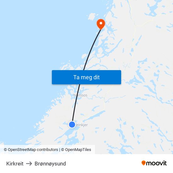 Kirkreit to Brønnøysund map