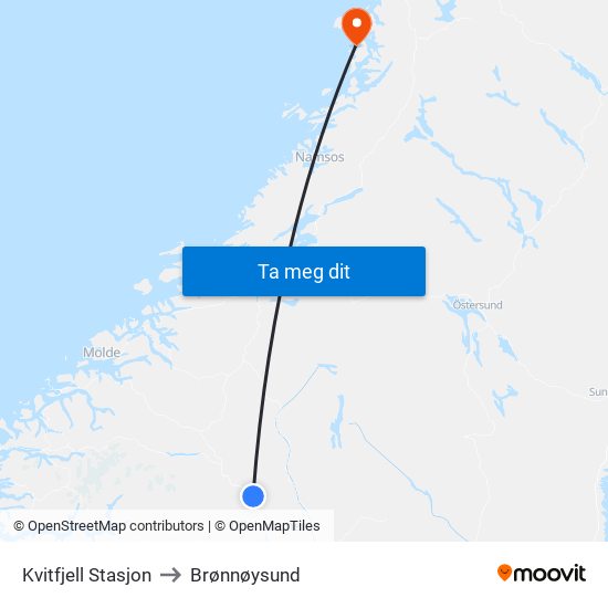 Kvitfjell Stasjon to Brønnøysund map