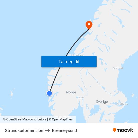 Strandkaiterminalen to Brønnøysund map