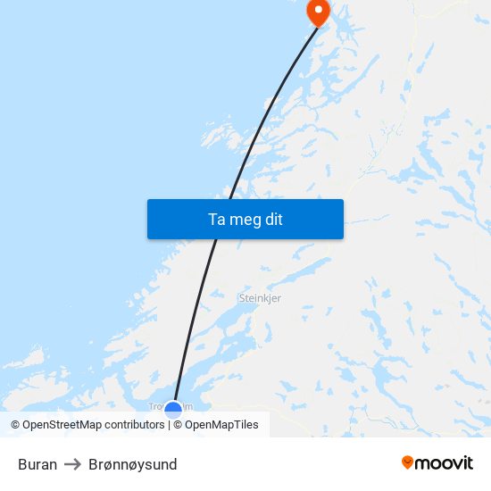 Buran to Brønnøysund map