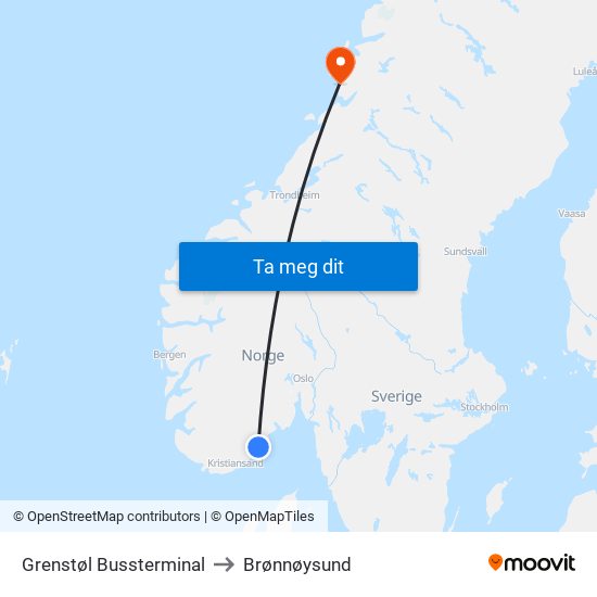 Grenstøl Bussterminal to Brønnøysund map