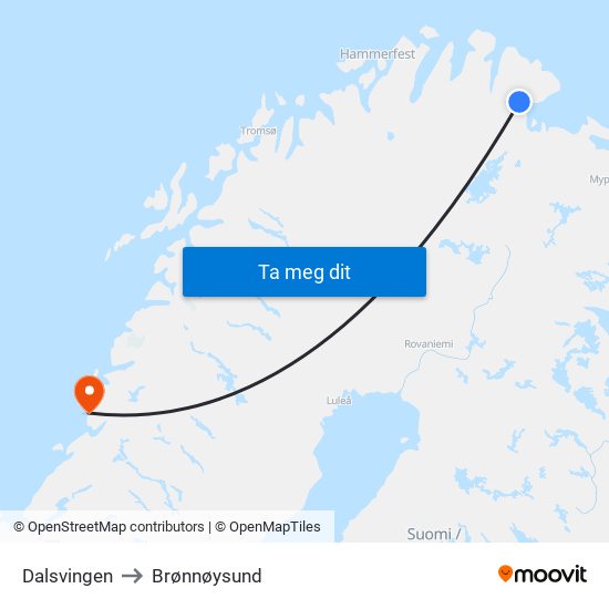 Dalsvingen to Brønnøysund map