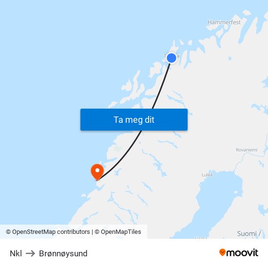 Nkl to Brønnøysund map