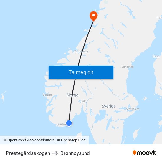 Prestegårdsskogen to Brønnøysund map