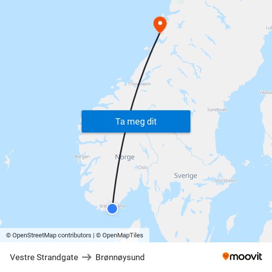 Vestre Strandgate to Brønnøysund map