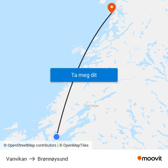 Vanvikan to Brønnøysund map