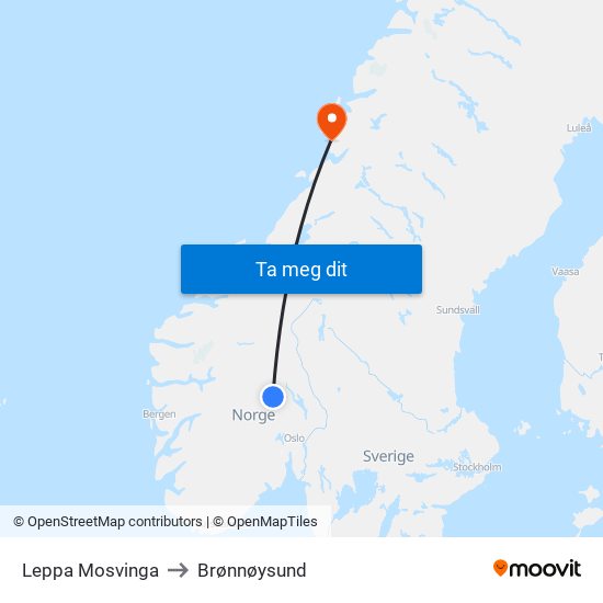 Leppa Mosvinga to Brønnøysund map