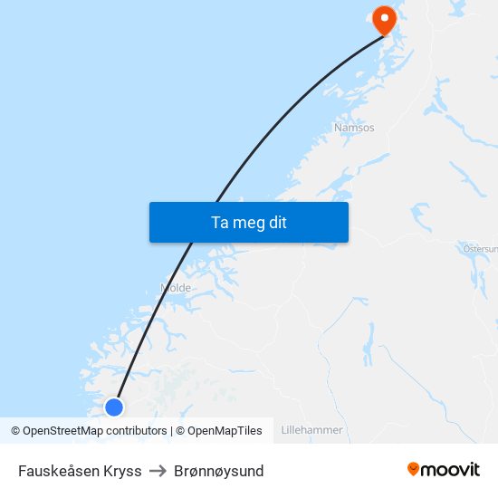 Fauskeåsen Kryss to Brønnøysund map